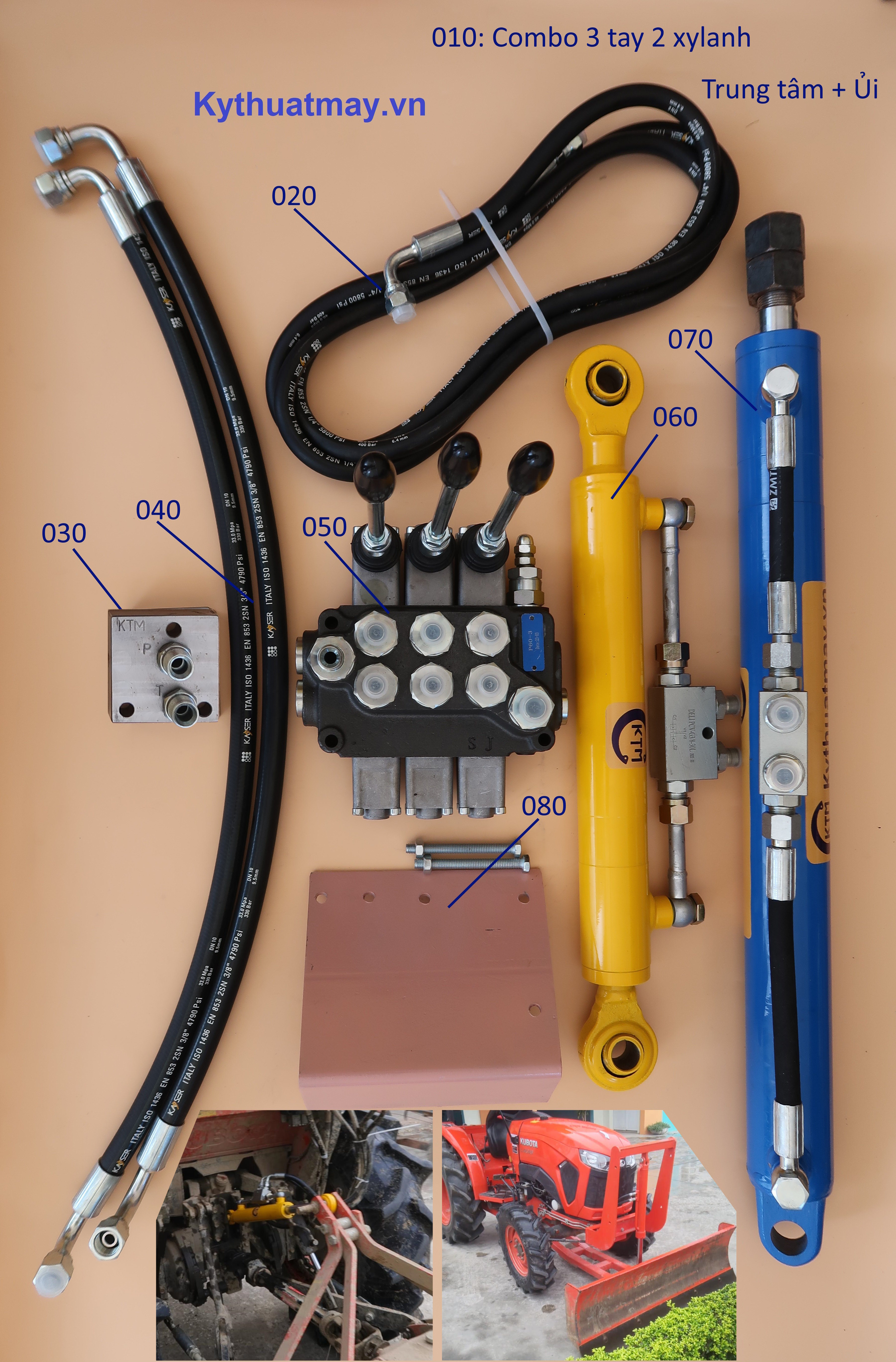 8 Combo van 3 tay 2 xylanh trung tâm ủi giá đỡ dây ren đầy đủ